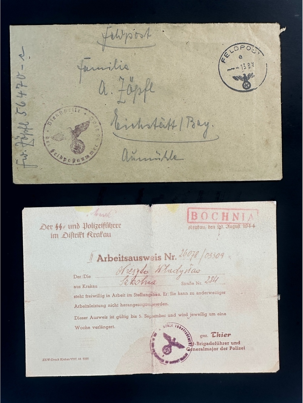 World War II Nazi Germany Forced Labor Card Feldpost Envelope 1944 Framed